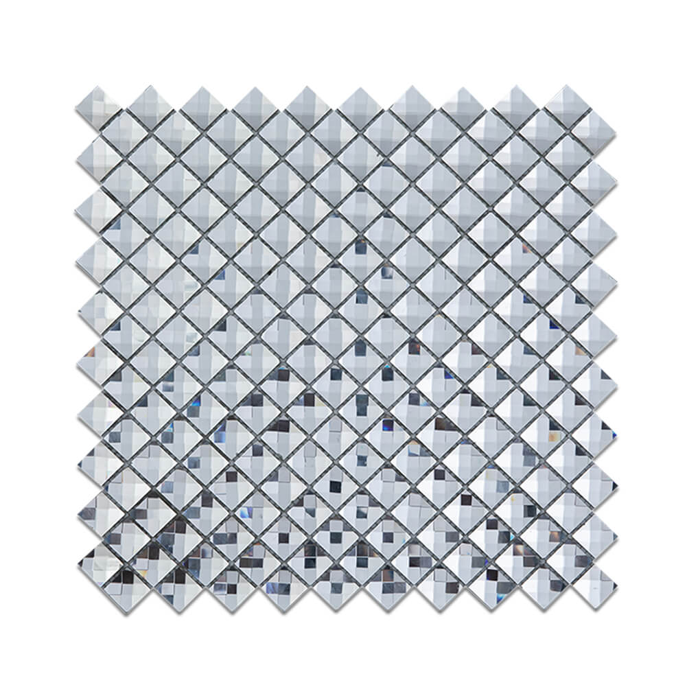 Diamond Beveled Crystal Square Mirror Glass Mosaic Tile Silver 12 x 12 Inch (5-Pack)